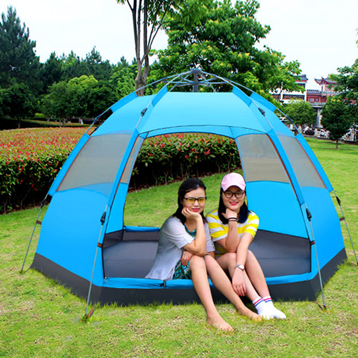 Hexagonal Automatic Hydraulic Double Layer Rainproof Outdoor Tent