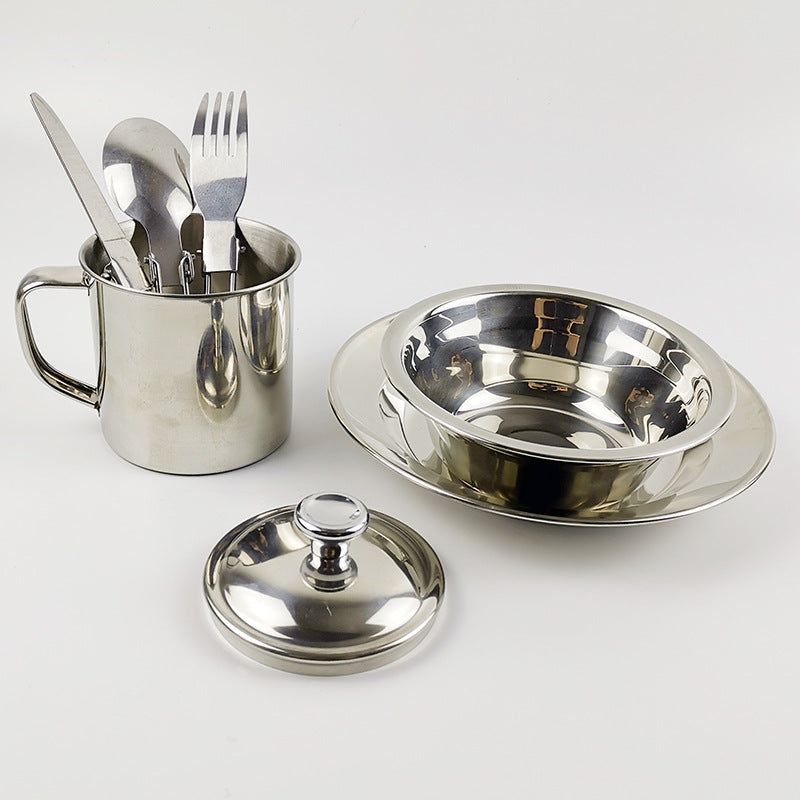 Outdoor Camping Stainless Steel Tableware & Cookware Set
