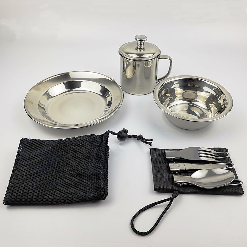 Outdoor Camping Stainless Steel Tableware & Cookware Set