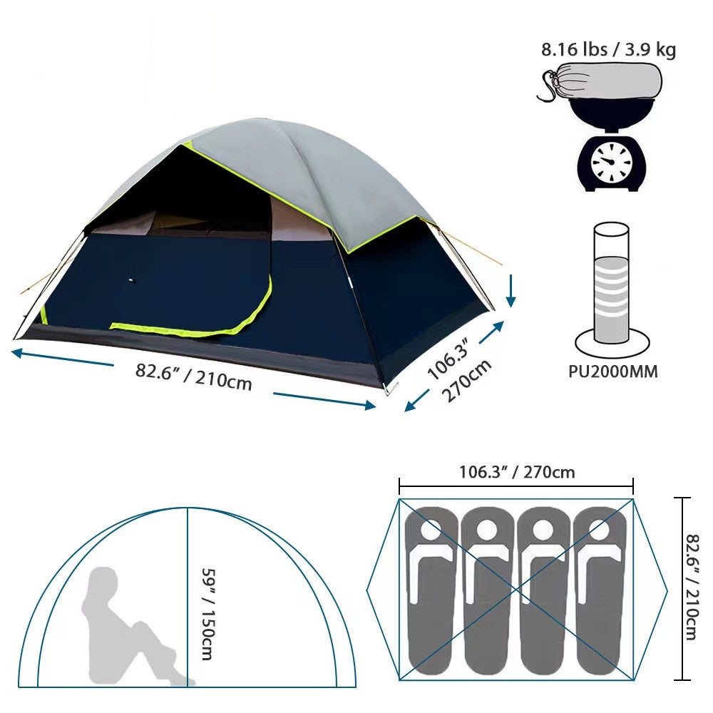4 Person Black Coated Darkroom Camping Tent